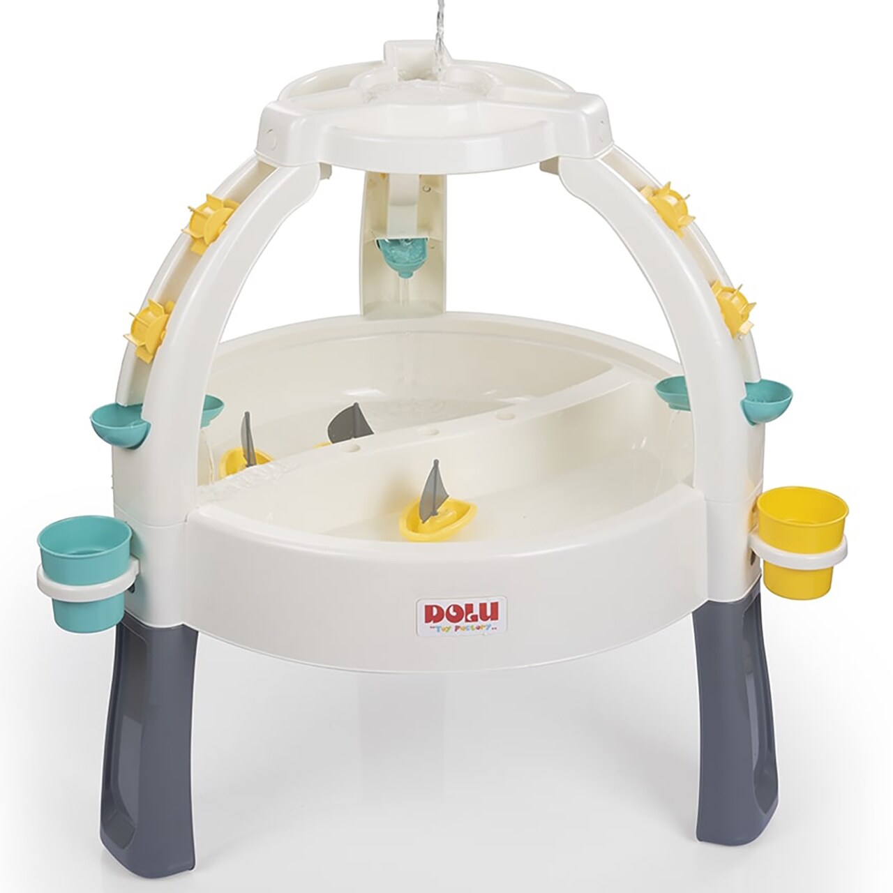Dolu: Fun Fountain Water Table: White, Green, Yellow - Sand & Water Activity Table, Indoor/Outdoor, Durable Plastic, Sensory Toy, Toddler Kids Ages 2+